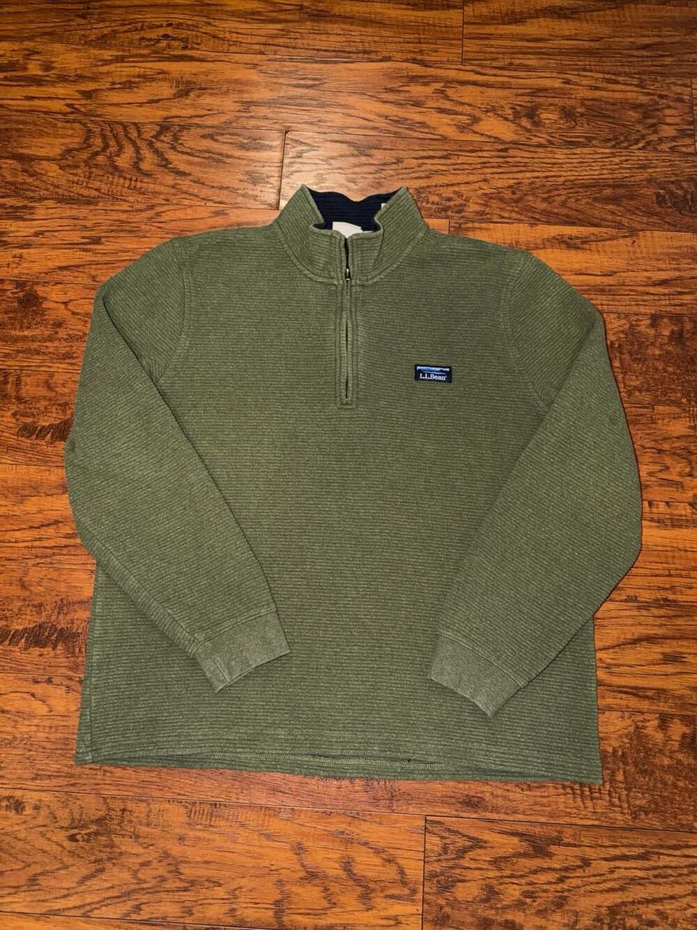 L.L. Bean 1/4 Zip Pullover Sweater Size LG REG Green Ribbed